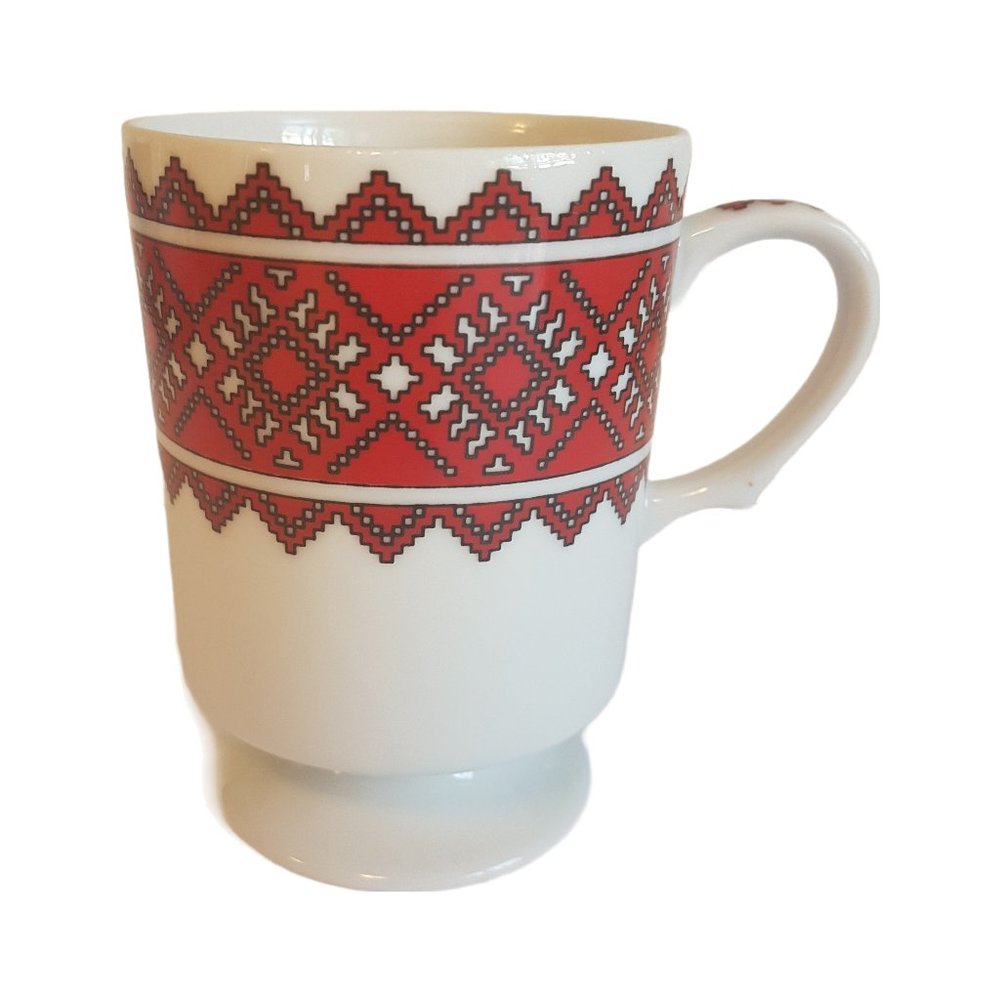 Vintage Ukrainian Mug Teacup Hand Decorated in Canada Ukrainian Pedestal Tea Cup